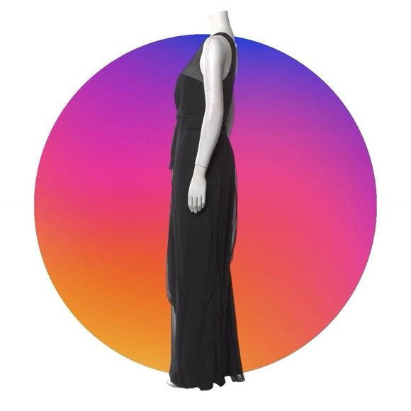 White by Vera Wang Black Evening Gown Dress Womens Sz 14 XL Sleeveless Chiffon - Picture 5 of 16